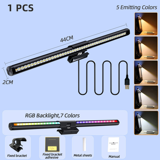 Barra de luz LED para monitor con retroiluminación RGB, control táctil, lámpara de escritorio, luces para pantalla de computadora, lámpara de monitor para el hogar, la oficina, el estudio, PC, gamer_voghion.com