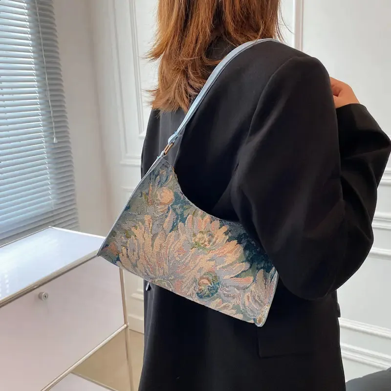 Moda Vintage Donna Olio Dipinto Spalla Signore Semplice wer Femminile Ascella Hobos Borse Piccola Frizione Borsa Tote 241120_voghion.com