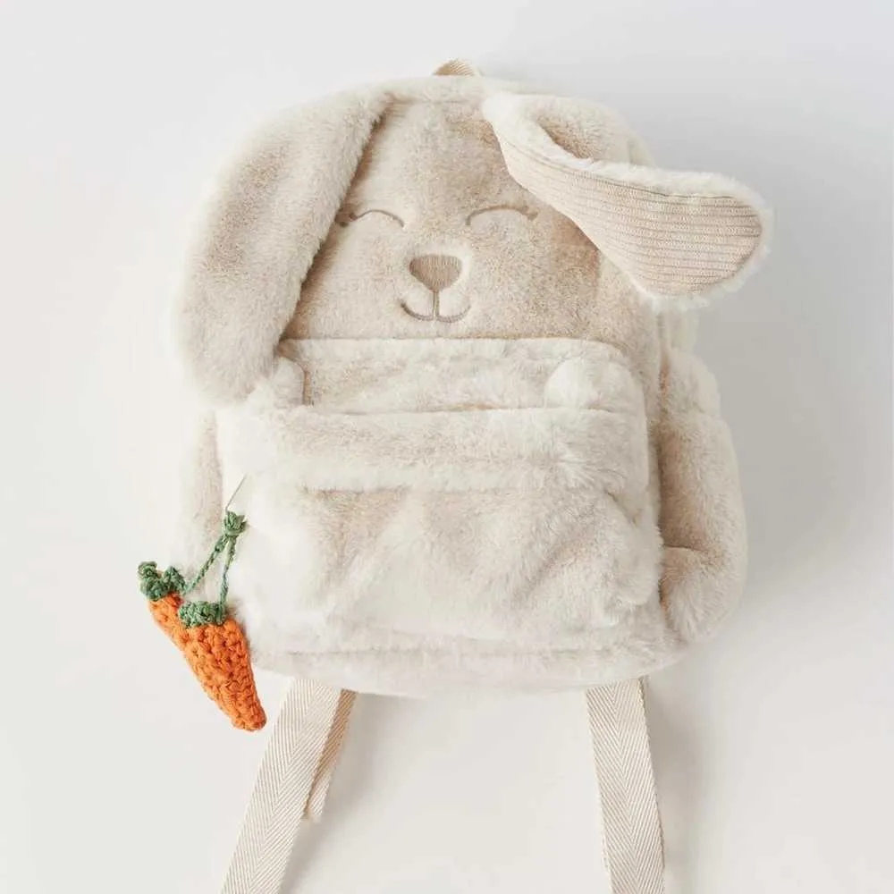 Personalisierte benutzerdefinierte Beige Plüsch Karotte hängen Ohr Kaninchen Womens Rucksack bestickt Kinder süße Geschenk Tasche mit_voghion.com