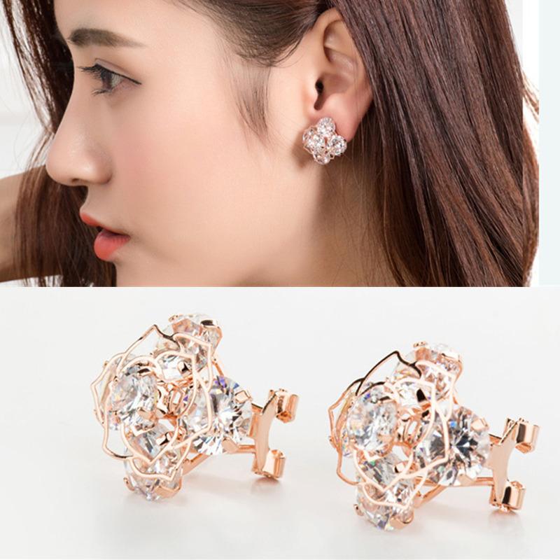 Golden Rose Earrings for Girls, Ladie's Fashion Diamond Jewelry