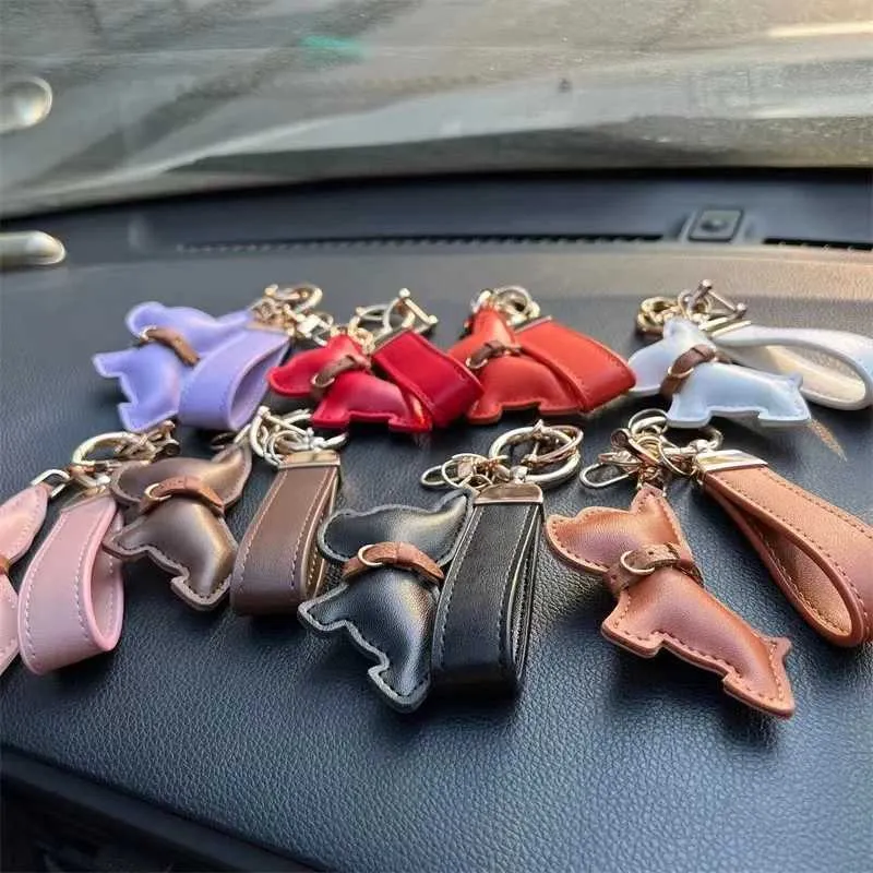 Porte-clés de voiture en cuir avec chiot bouledogue français, cadeau créatif, pendentif pour sac, décoration mignonne Y241121_voghion.com