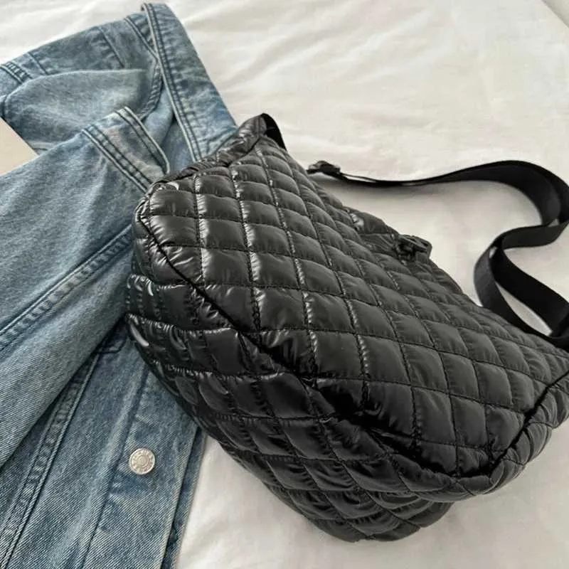 Borsa a tracolla in cotone spaziale, alla moda, hobo, con motivo a reticolo, borse a mano di grande capacità, per le donne_voghion.com