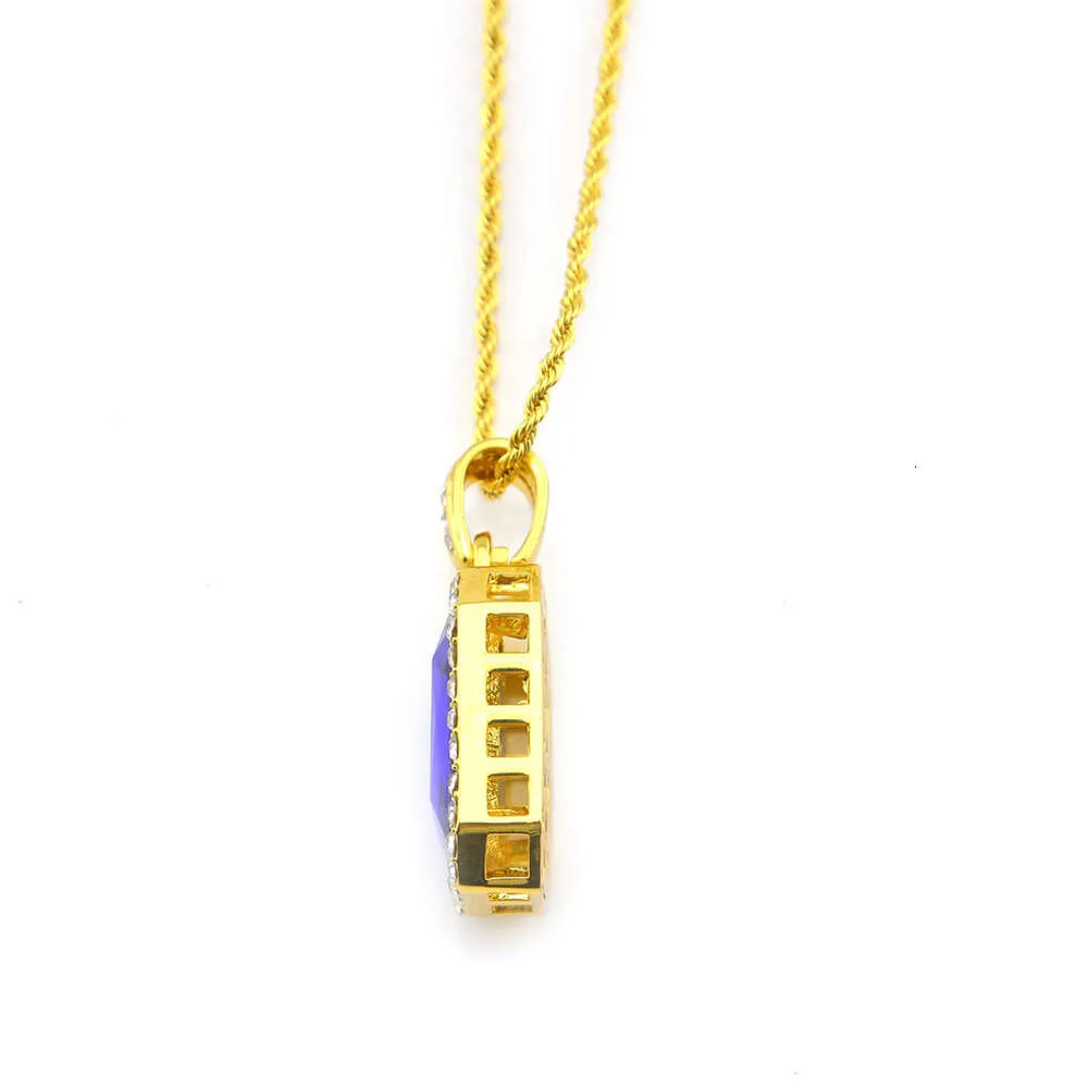 Hip Hop Diamond Square 4.5 * 2.5 Red Alloy Pendant Hiphop Men's Necklace_voghion.com