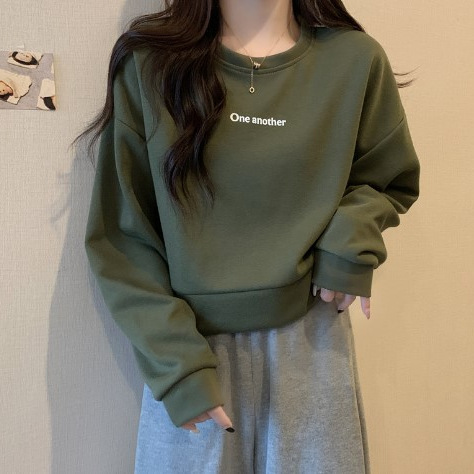 Damen Sweatshirt Kurz Geschnitten Locker Sitzender Pullover_voghion.com