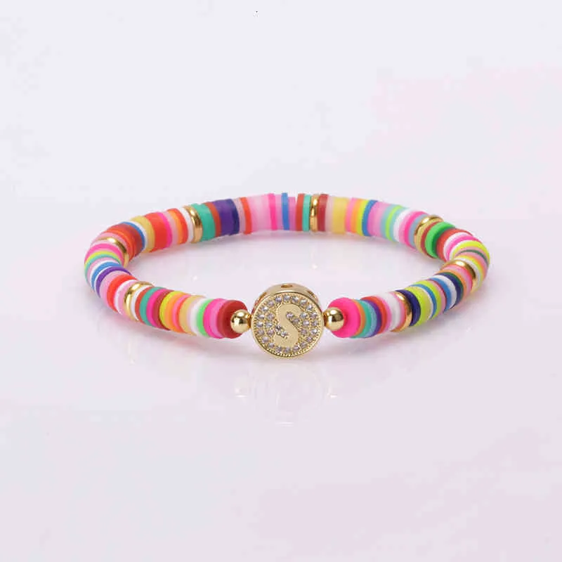 Bohemia Gypsy Gold Initial 26 Alphabet Letter Name Charm Coloful Rainbow Silicone Plastic Beaded Bracelets For Women Man_voghion.com