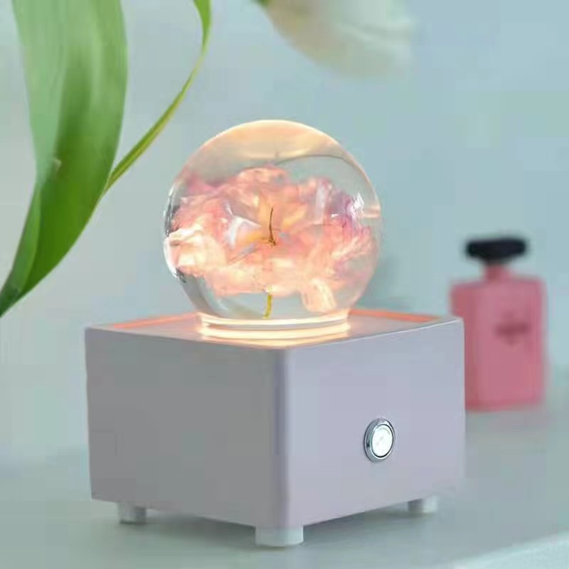 Krystalkugle i harpiks, julepynt, dobbelt pink kirsebærblomst, bluetooth-højttaler_voghion.com