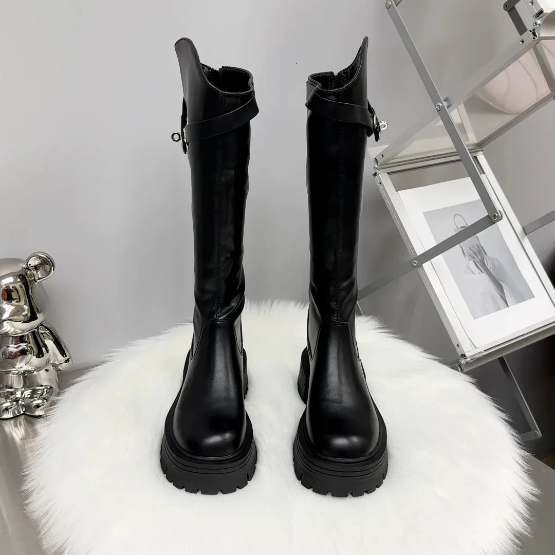 Cizme damă cu platformă până la genunchi, toamnă și iarnă, din piele, din denim, pantofi casual la modă pentru femei, 241024_voghion.com