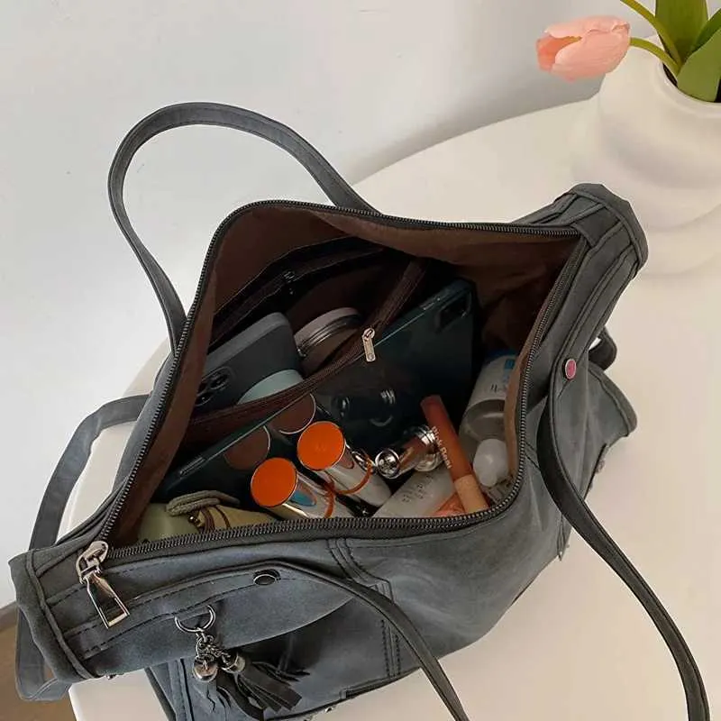 Borsa a tracolla vintage classica retrò alla moda in morbida pelle PU casual con tracolla singola, grande capacità_voghion.com