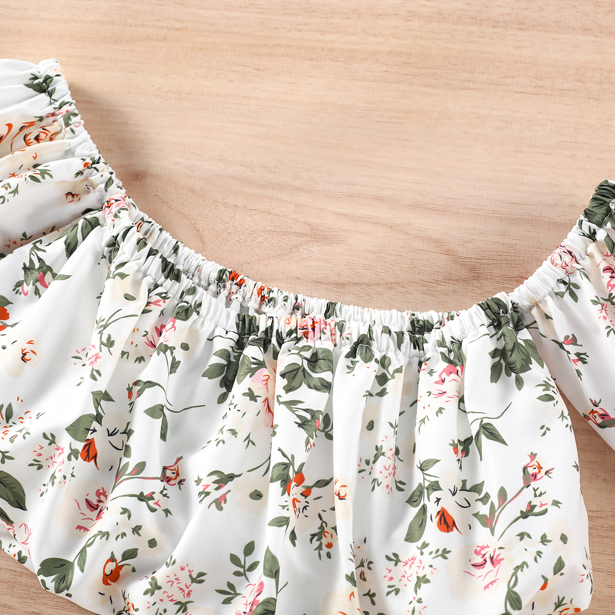 Mother&Kids Girls floral line shoulder top + slit slit hip skirt set_voghion.com