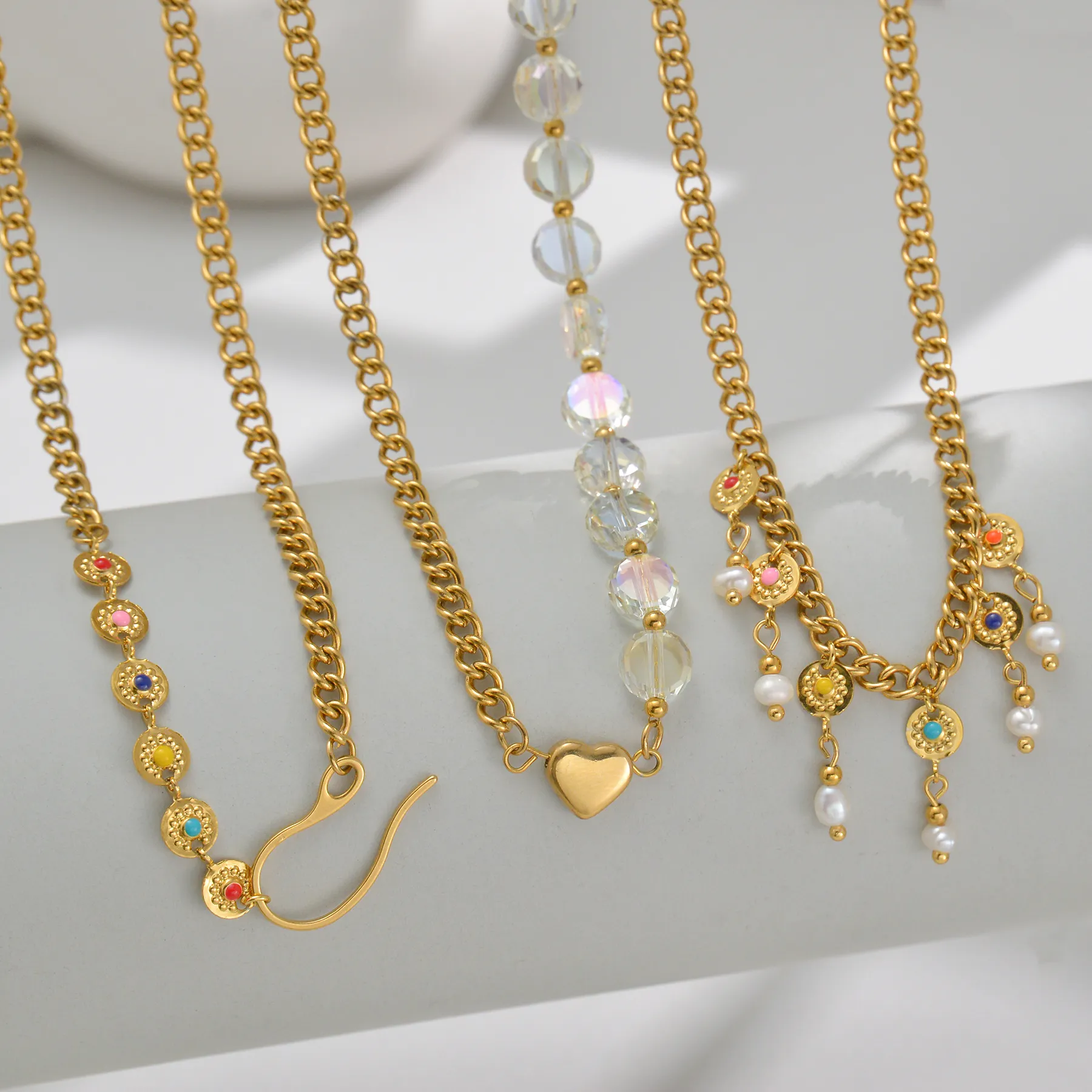 Chaînes Couleur Or Double Couche Chaîne Pendentif Coeur Collier Ras Du Cou Bijoux En Acier Inoxydable Haut De Gamme Fête D'anniversaire_voghion.com