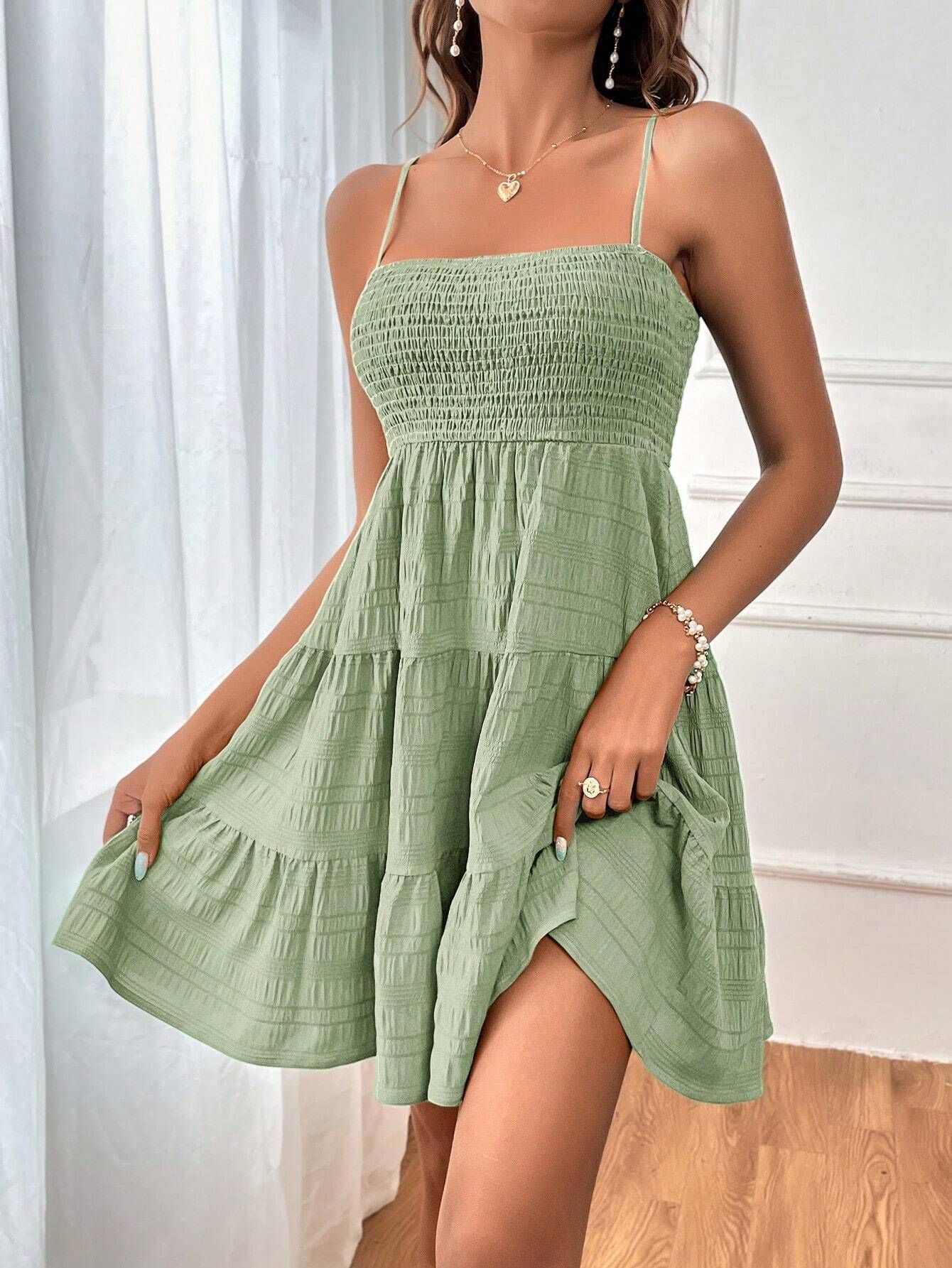 2025 Women's Summer New One Collar Thin Strap Solid Color Versatile Texture Dress_voghion.com