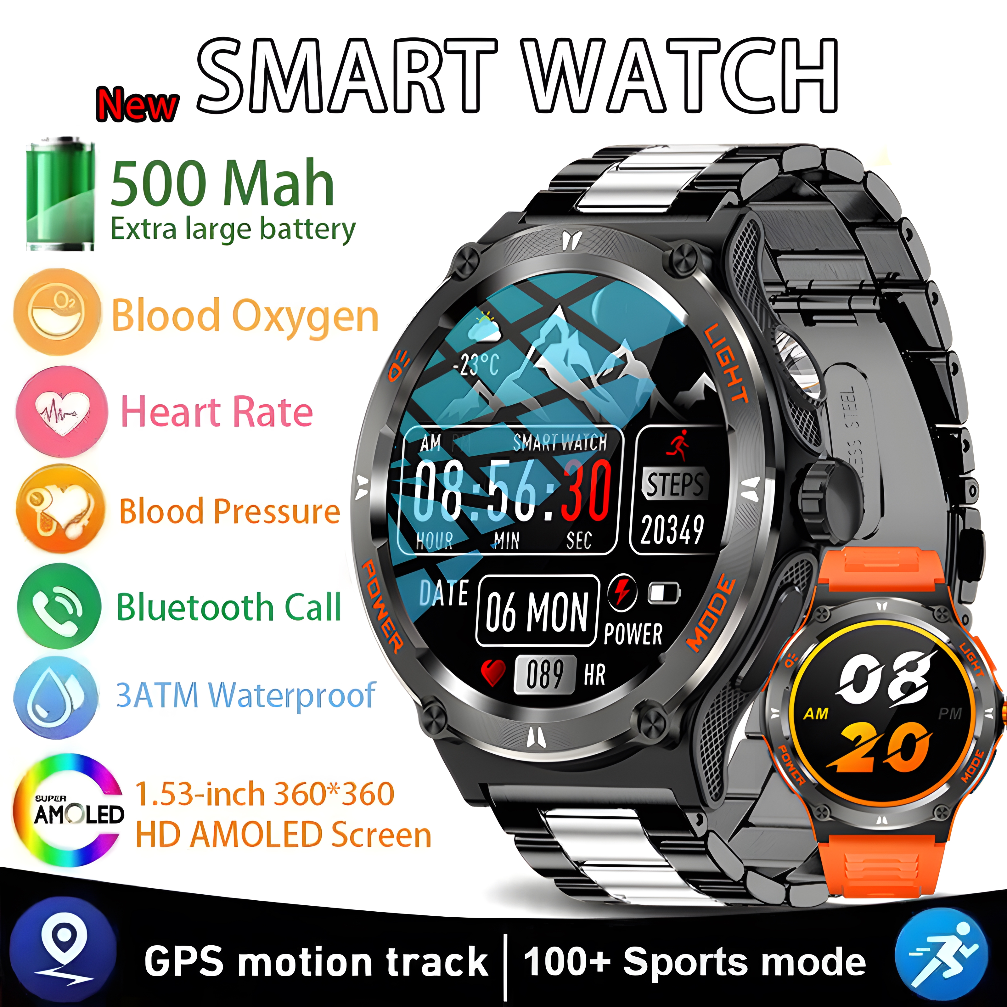 Smart Watch Men 1.53-Inch Ultra HD Screen 500 Mah Battery Bluetooth Call SmartWatch For Huawei Xiaomi GPS Track
