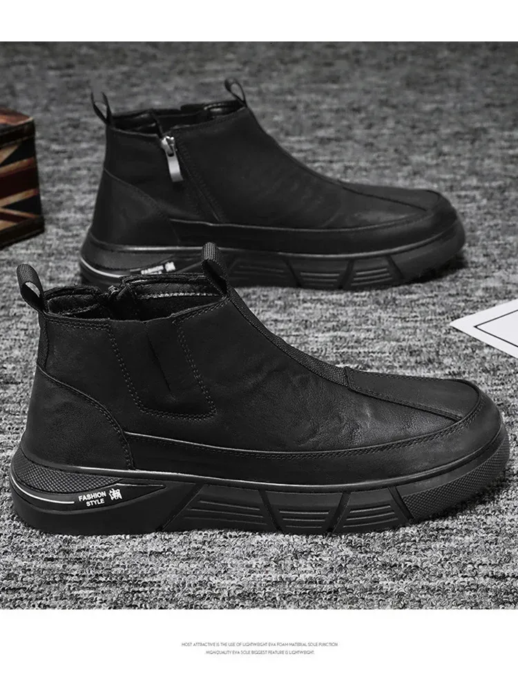 Tendance mode printemps bottes de travail anglaises haut de gamme chaussures décontractées mi-mollet polyvalentes pour hommes matériau PU imperméable 240629_voghion.com