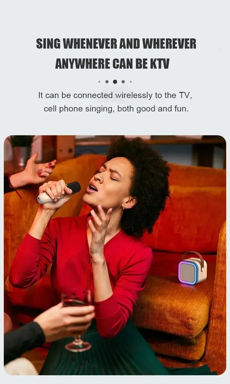 K12 Karaoke Hine Portable Bluetooth 5.3 PA Speaker System With 1-2 Wireless Microphones Home Family Singing Kids Xmas_voghion.com