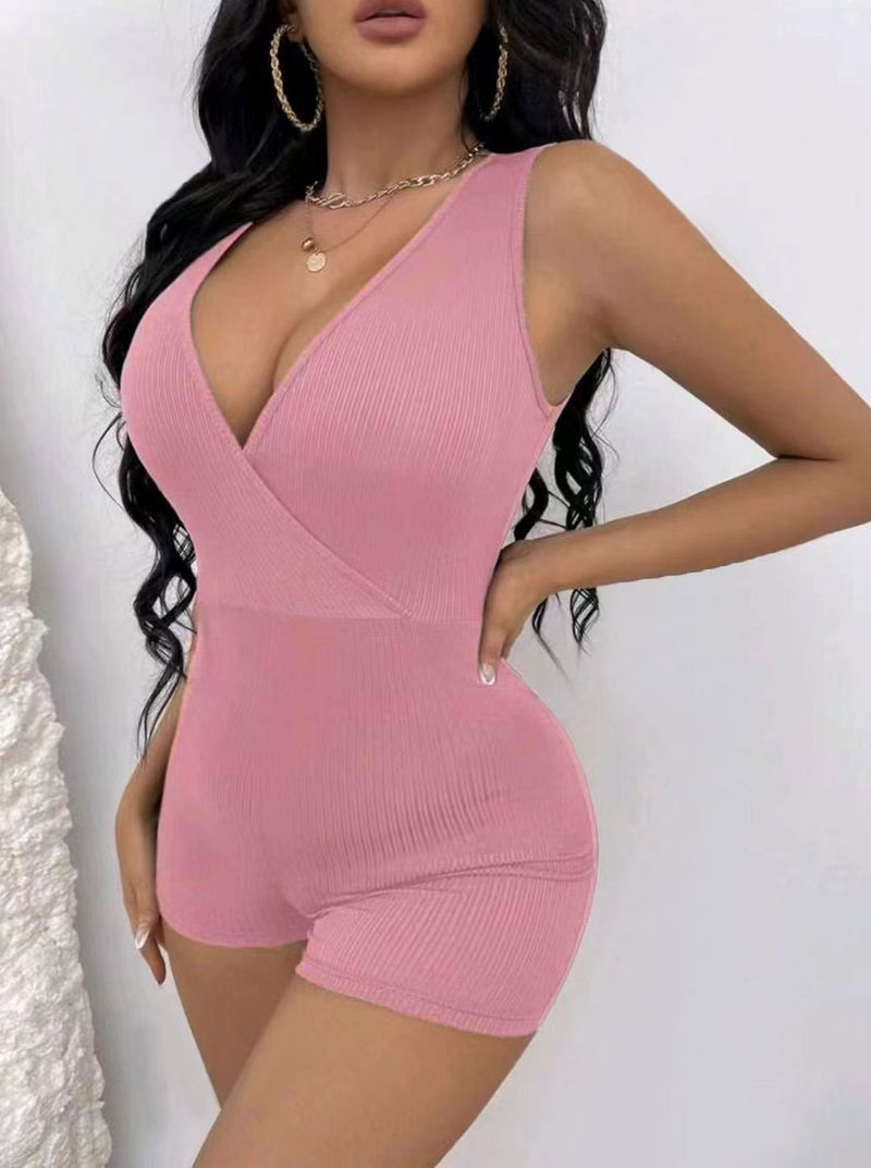 women's clothing solid color vest v-neck tight sexy jumpsuit_voghion.com