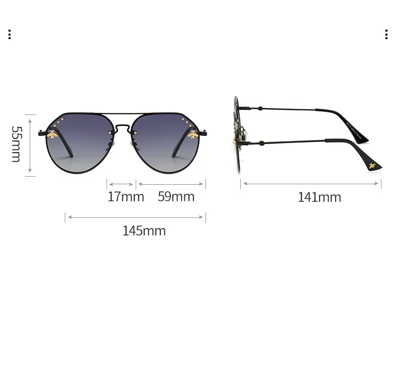 Brand Designer Sunglasses Little Bee Fashion New Metal Large Frame Sunglasses Retro Men And Women High-end Glasses UV400_voghion.com