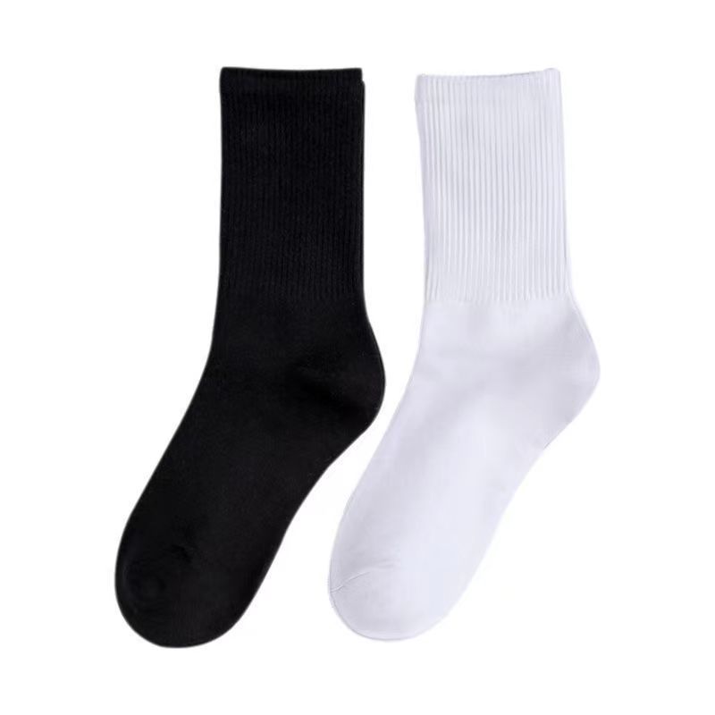 [12 pairs per set] Solid color high rubber calf socks, for men women, black and white sports training crew socks_voghion.com
