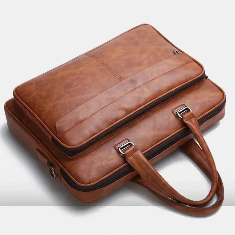 Sac à bandoulière en cuir PU grande capacité, portable, décontracté et étanche, pour hommes, porte-documents, sac pour ordinateur portable 240813_voghion.com