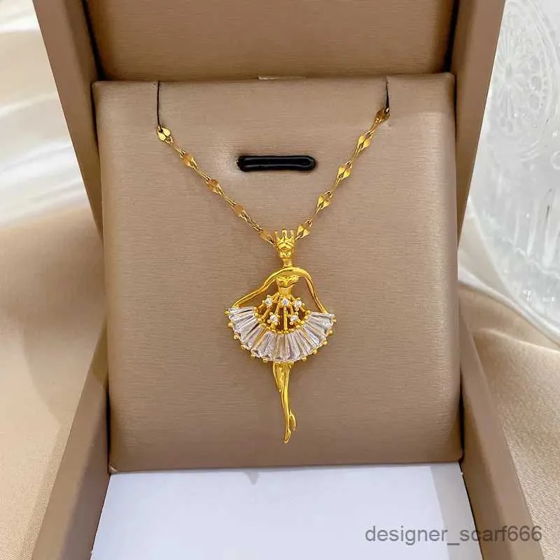 Colar com pingente de bailarina, colar de dança com zircônia cúbica, joia feminina de aço inoxidável para presente_voghion.com
