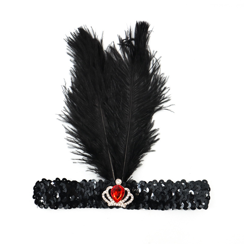 Festa di Halloween per single con accessori per capelli neri Fascia per capelli con piume a sfera Gatsby degli anni '20_voghion.com