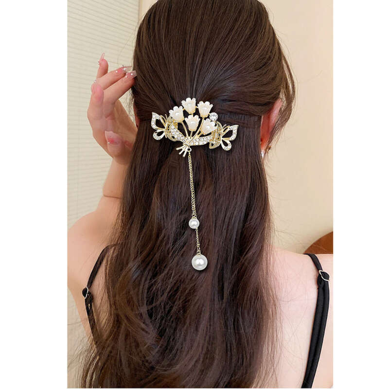 Nappa a forma di campana di diamanti d'acqua con volume, piccola clip di presa sulla parte posteriore della testa, accessorio per capelli legato a metà_voghion.com