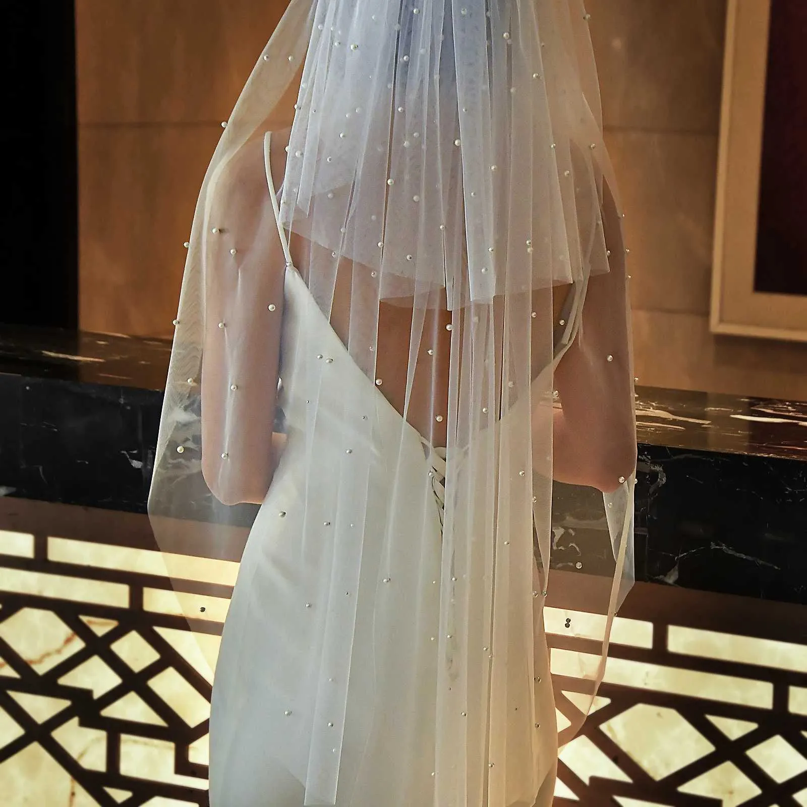 Gioielli MZA08 2 livelli per la sposa Perle Veli di perline Fard Velo da sposa con pettine Accessori per capelli da sposa_voghion.com