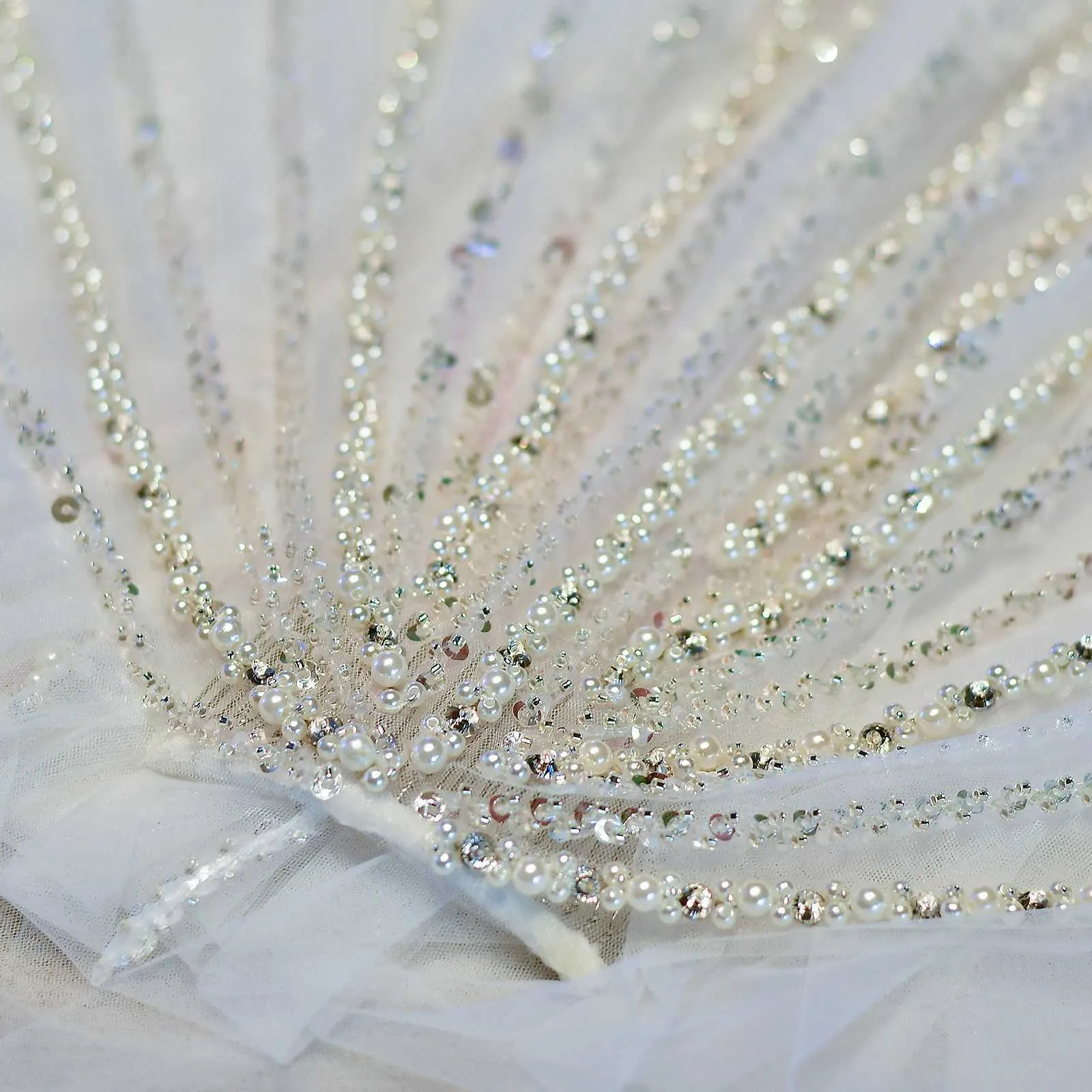 Velo da cattedrale con perline di cristallo, 1 strato, argento, tulle con perline, accessori da sposa bianchi per la sposa_voghion.com