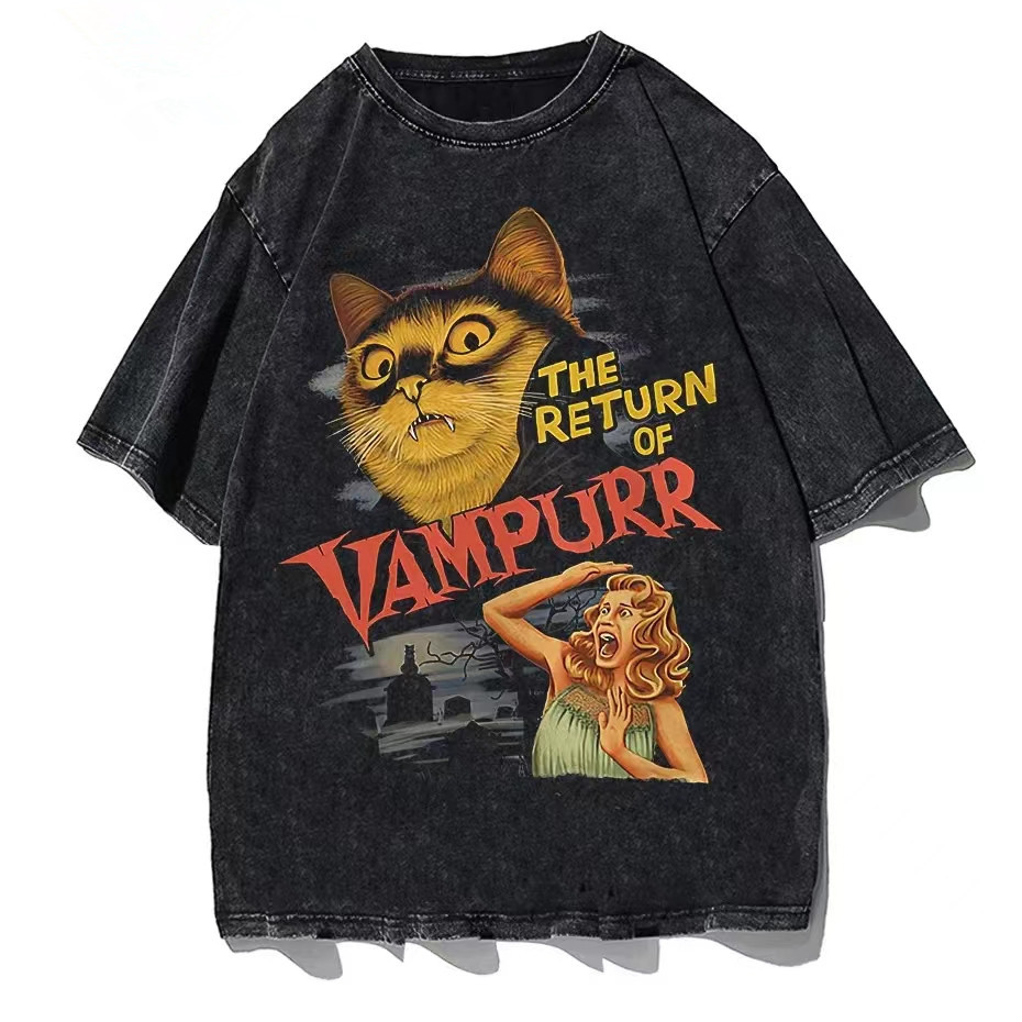 Maglietta estiva da uomo in stile americano, alla moda, vintage, lavata, con stampa di cane Doberman, a maniche corte, in cotone_voghion.com