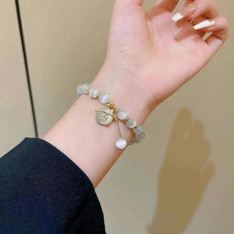 Same Eye Stone Lucky Cat Bracelet, Fresh Summer, Good Luck In The Year Of Fate, Continuous Gift For Best Friend_voghion.com