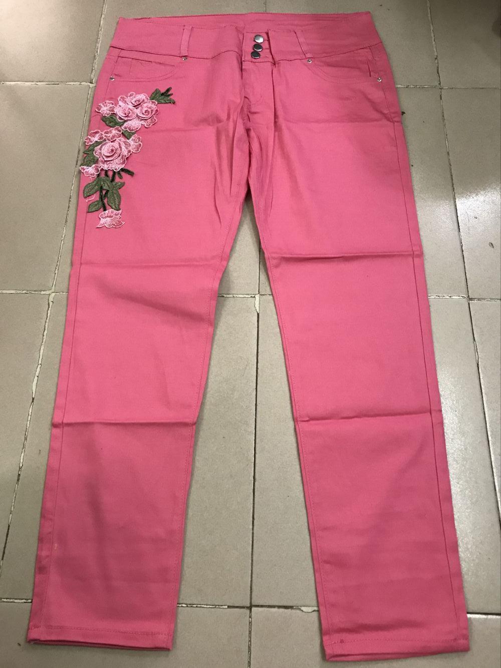 Jean brodé à haute élasticité pour femme, pantalon à petites jambes, grande taille_voghion.com