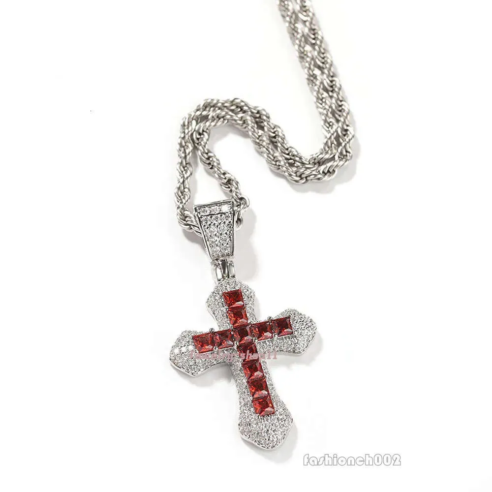 Nuova collana con croce blu Hip Hop con diamanti e versatile maglione in argento Sterling con ciondolo a catena cubana intrecciata_voghion.com