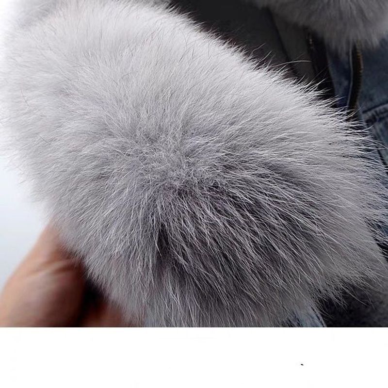Tøj Fox Rabbit Fur er Denim Kvinders Short Top Party Jacket_voghion.com