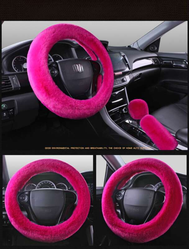Steering Winter Otter Rabbit Fur Car Steering Wheel Plush Cartoon Handle Cover Three Piece Set Universal_voghion.com