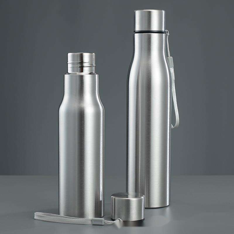 Borraccia sportiva da esterno fredda portatile di grande capacità, con corda, tazza d'acqua in acciaio inossidabile monostrato_voghion.com
