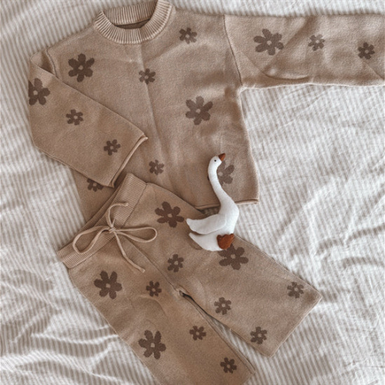 Unisex Baby Knit Set – Soft Cotton Cardigan & Pants (59-100cm, Beige)