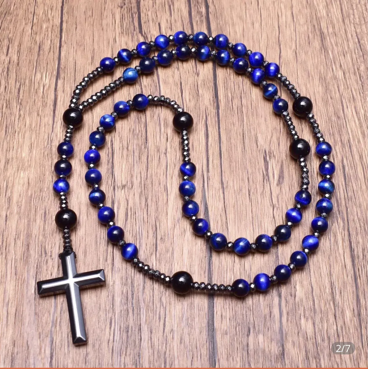 Colliers pendentifs en hématite pour hommes, croix, chapelet, collier de perles, crucifix, pour lui, père, bijoux religieux_voghion.com