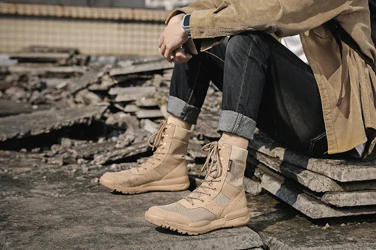 Summer Breathable Desert Hiking Mens High Top Outdoor Climbing Mountaineering Shoes Lightweight Boots 240628_voghion.com