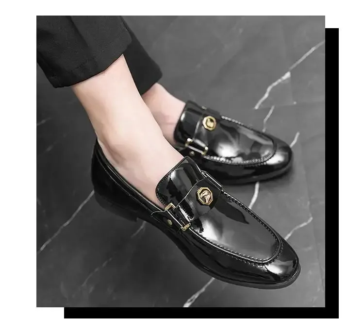 Black Loafers Slip-On Round Toe Fashion Mens Dress Wedding Shoes for Men Size 38-47 240703_voghion.com