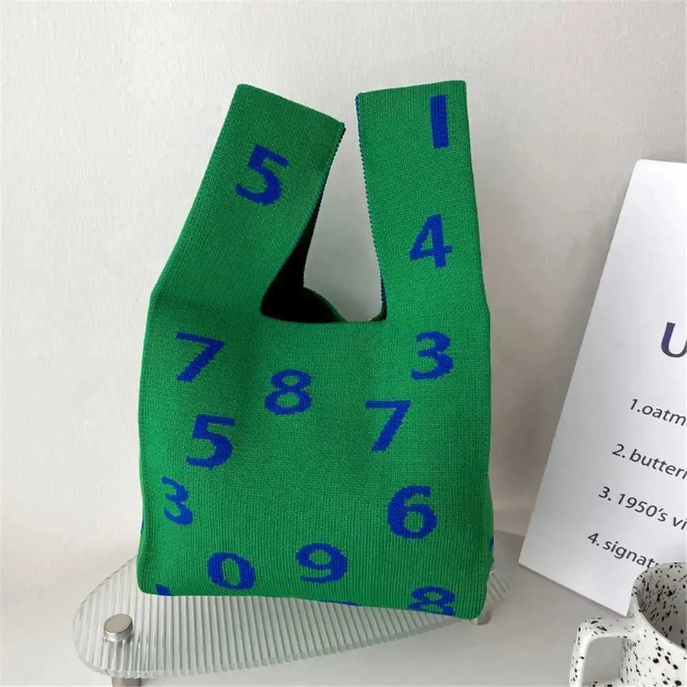 Handgemachte gestrickte gewebte Handgelenk lässige kleine Handtasche wiederverwendbare Einkaufstasche für Mädchen Y241106_voghion.com