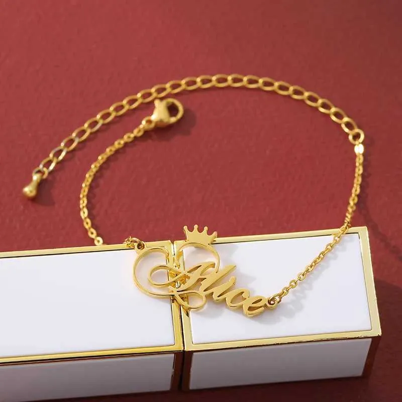 Berlockarmband Cus Crown Personligt Namn Rostfritt Stål Namnskyltarmband För Kvinnor Flickor Berlocker Handgjorda Graverade_voghion.com