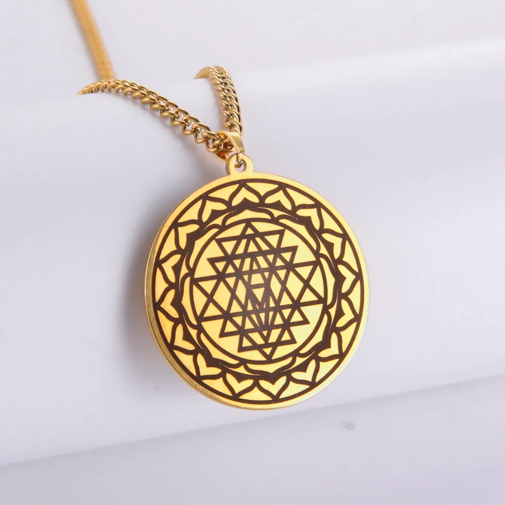 Colliers pendentifs Dawapara Sri Yantra Mandala Collier de géométrie sacrée Énergie des chakras Bijoux spirituels Acier inoxydable_voghion.com