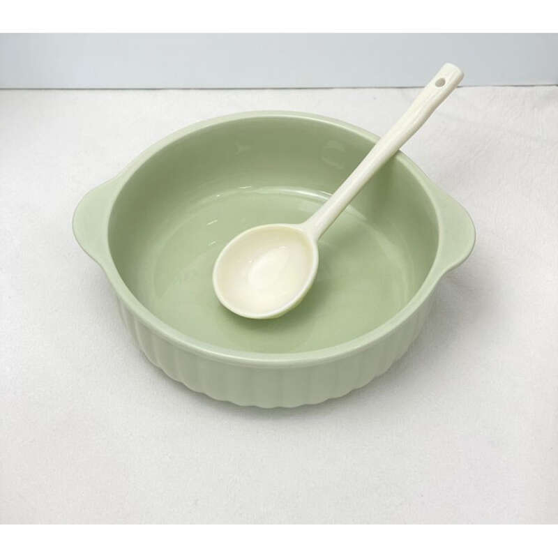 【Set da 2 pezzi】 Ciotola per insalata in ceramica a doppio orecchio color crema da 7,5 pollici, colore sotto smalto, carina per studenti, grande per la casa_voghion.com