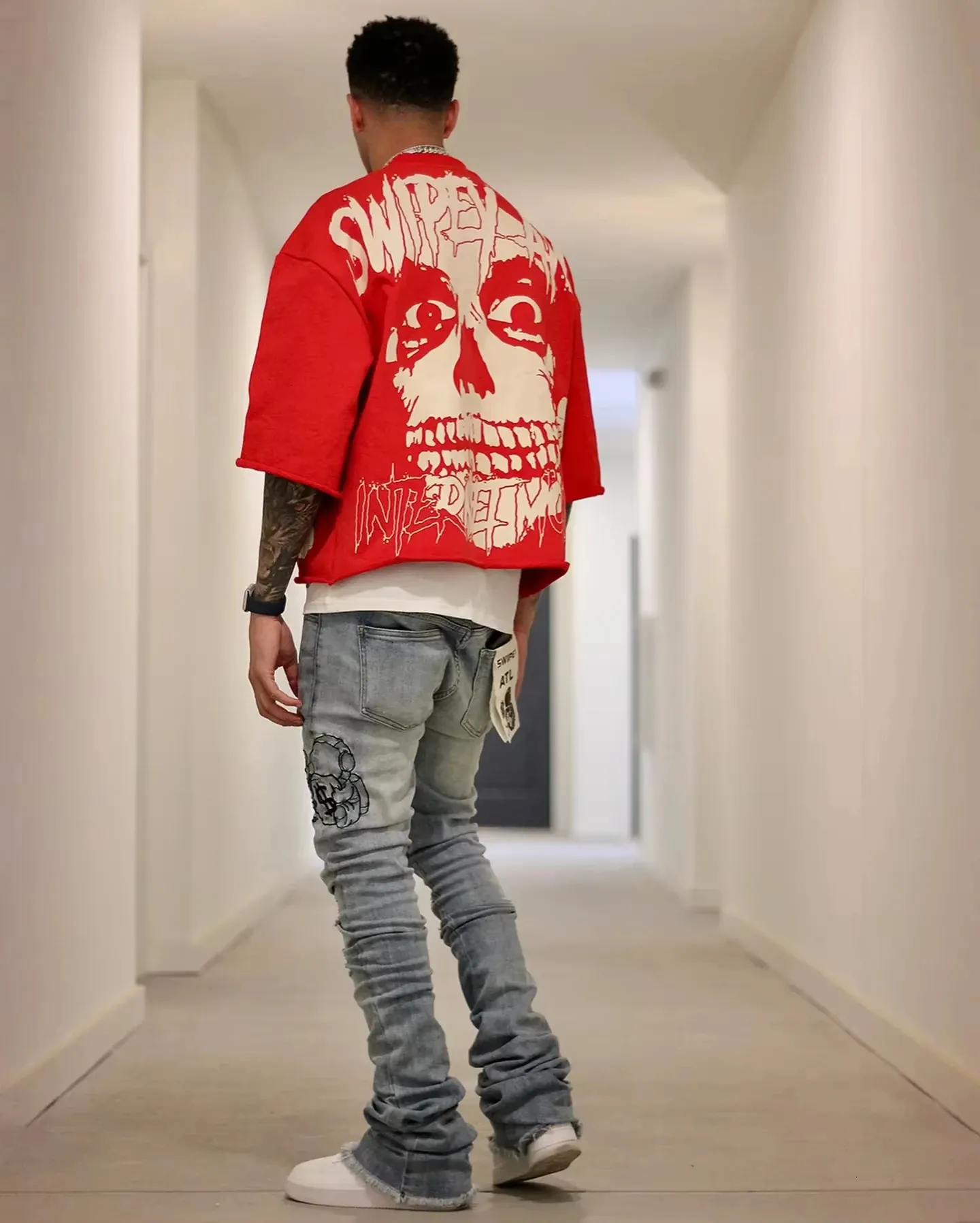 Y2K Vintage Gothic Skull Grafische Print T-shirt Heren Oversized Casual Puur Katoen Korte Mouw T-shirt Dames Cropped Top 250213_voghion.com