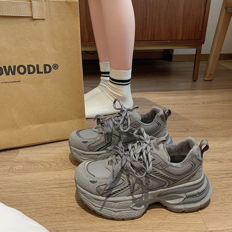 2024 Autunno Inverno Nuovo Papà Suola Spessa Per Le Donne, Scarpe Sportive Calde Alla Moda E Morbide Grigie Di Fascia Alta, Scarpe Di Cotone_voghion.com