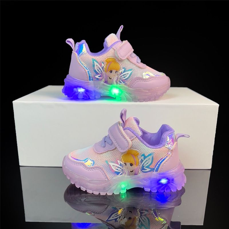 Elf Girls' 2022 Spring Autumn New Breathable Leisure and Comfortable Sports LED Light up Children's Shoes_voghion.com