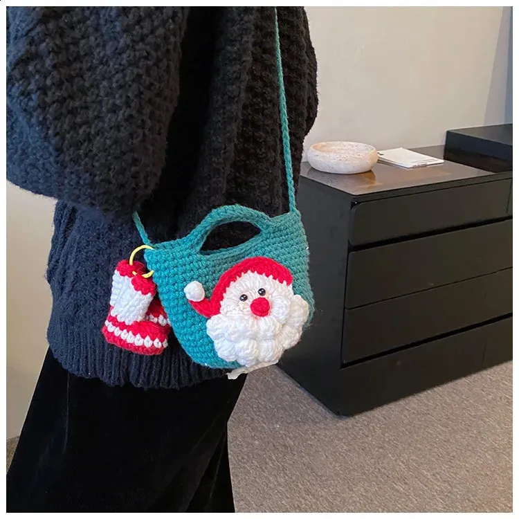Semplice e carina borsa a tracolla casual versatile in maglia natalizia infantile 2024 tendenza moda di nicchia 240912_voghion.com