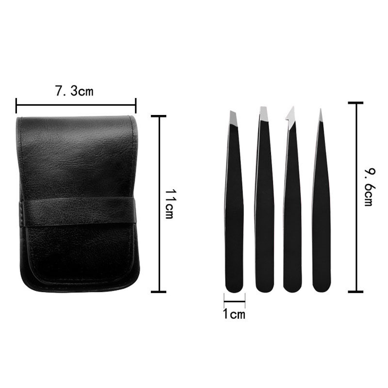 4pcs Fashion Brow Trimmer False Eyelash Clip Eyebrow Stainless Steel Tweezer with PU Bag Beauty Makeup Tools_voghion.com