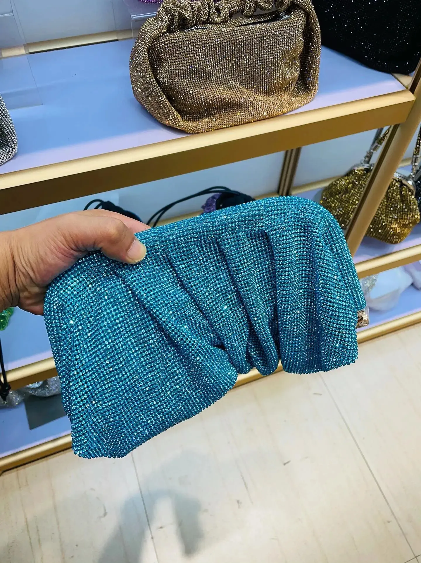 Shell Clip Rhies Handbag For Women Purse Shiny Handmade Dia Shoulder Crossbody Evening Bag 240902_voghion.com