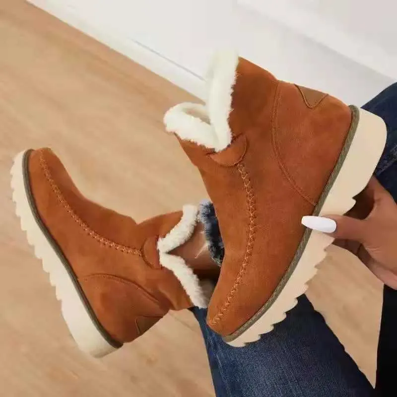 Frau Winter Mode Schnee Casual Leder Baumwolle Damen Stiefel kniehohe stiefel Plattform Schuhe botines mujer XW6.5_voghion.com