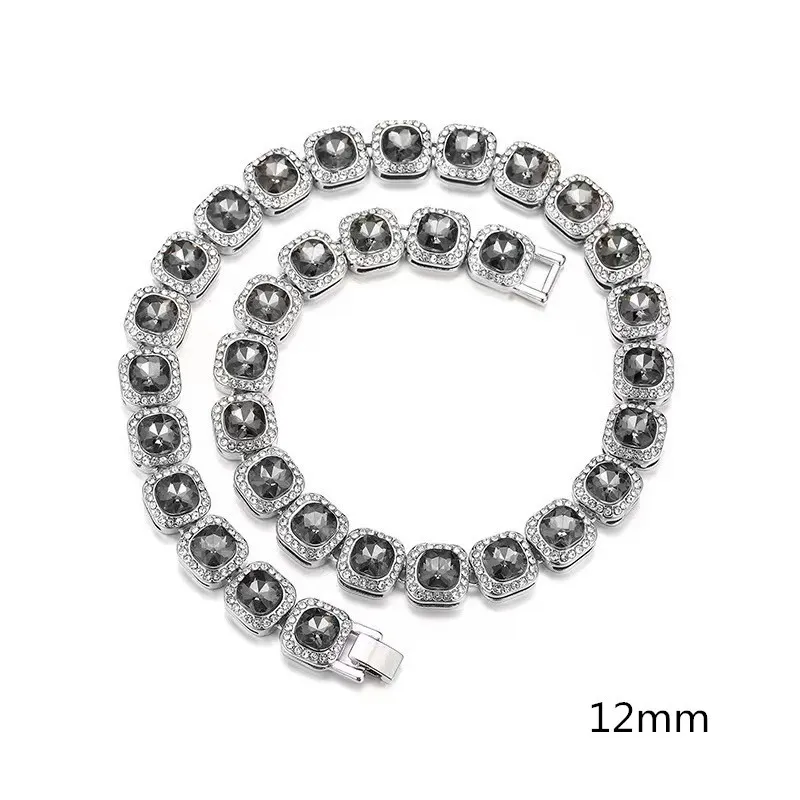 Chains Hip Hop Square Colorful Rhinestones CZ Tennis Chain Choker Necklace Male Femalebling Punk Bracelet Jewlery Couple_voghion.com